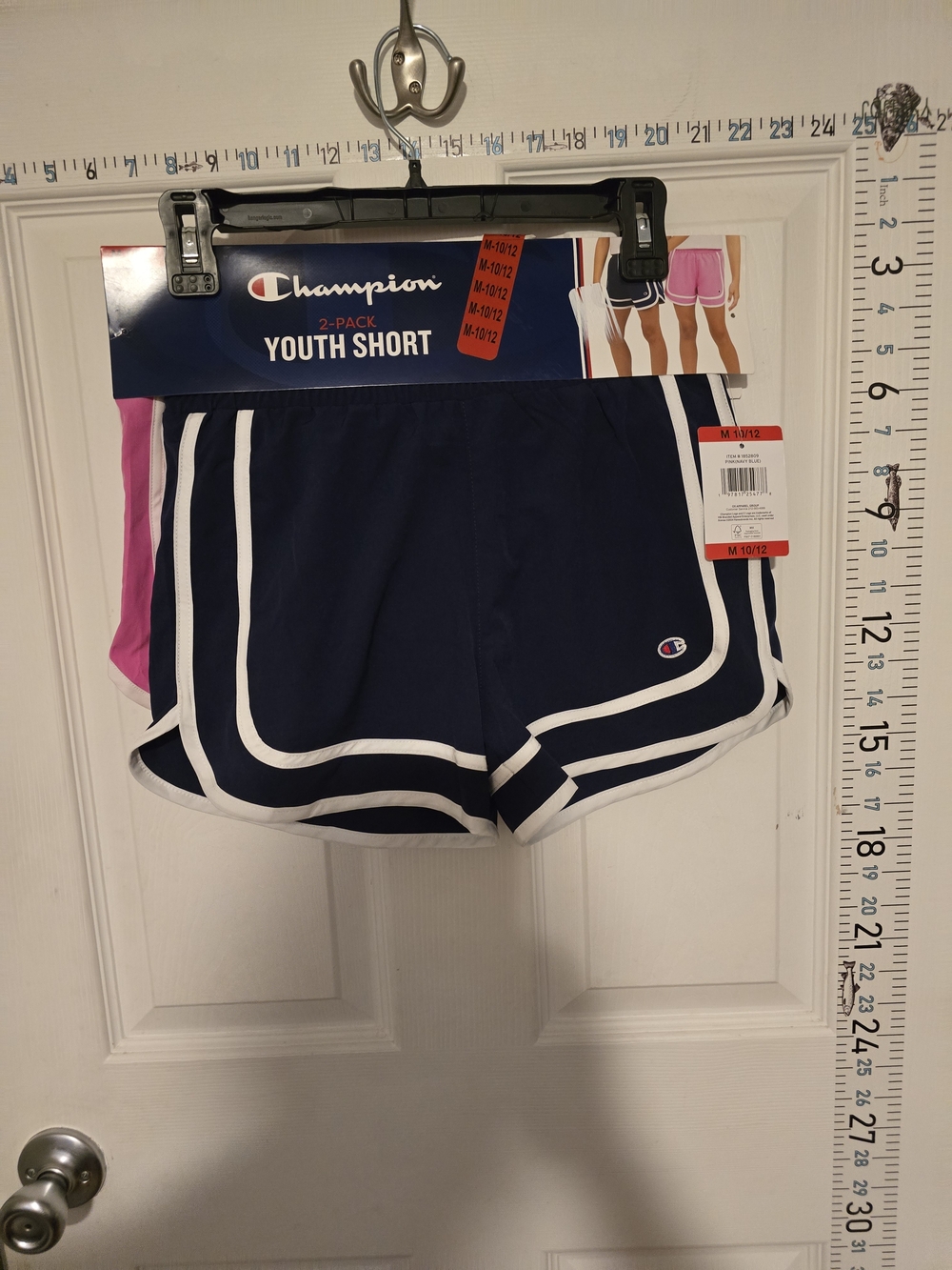 Champion Girls' 2-Pack Athletic Shorts in Navy and Pink with White Trim